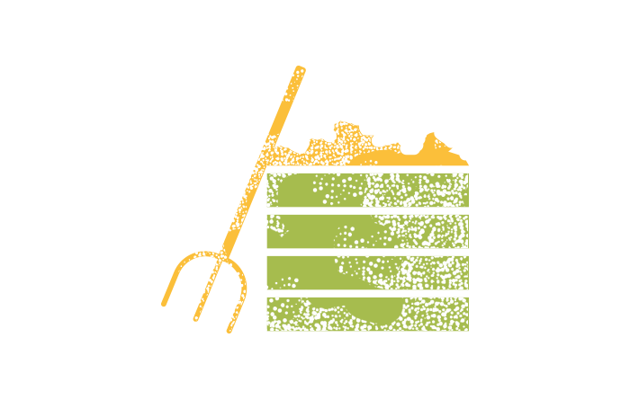 Pictogramme qui représente une fourche en appui sur un bac à compost